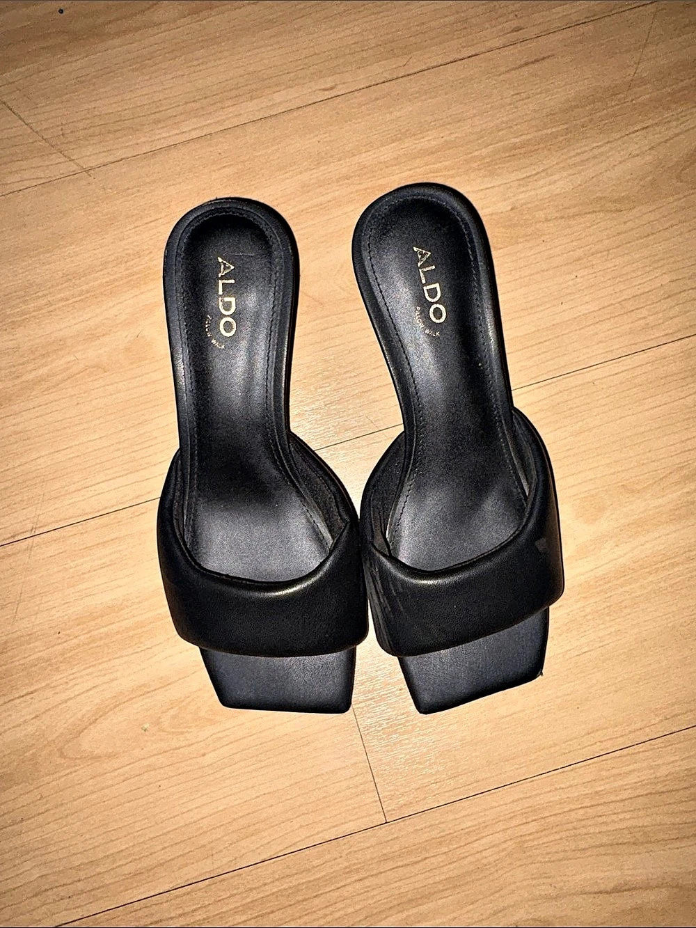 ALDO Black Square-Toe Slide Sandals